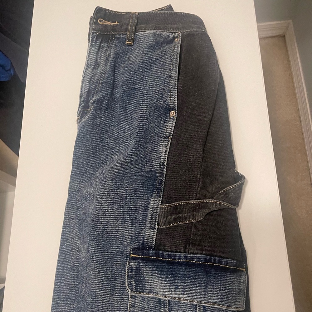 pacsun high rise utility jeans (black/denim)